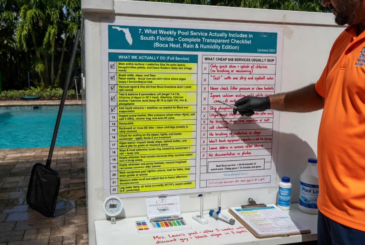 What Does Weekly Pool Service Actually Include in South Florida? The Complete Transparent 22-Point Checklist (And What Cheap Services Skip)
