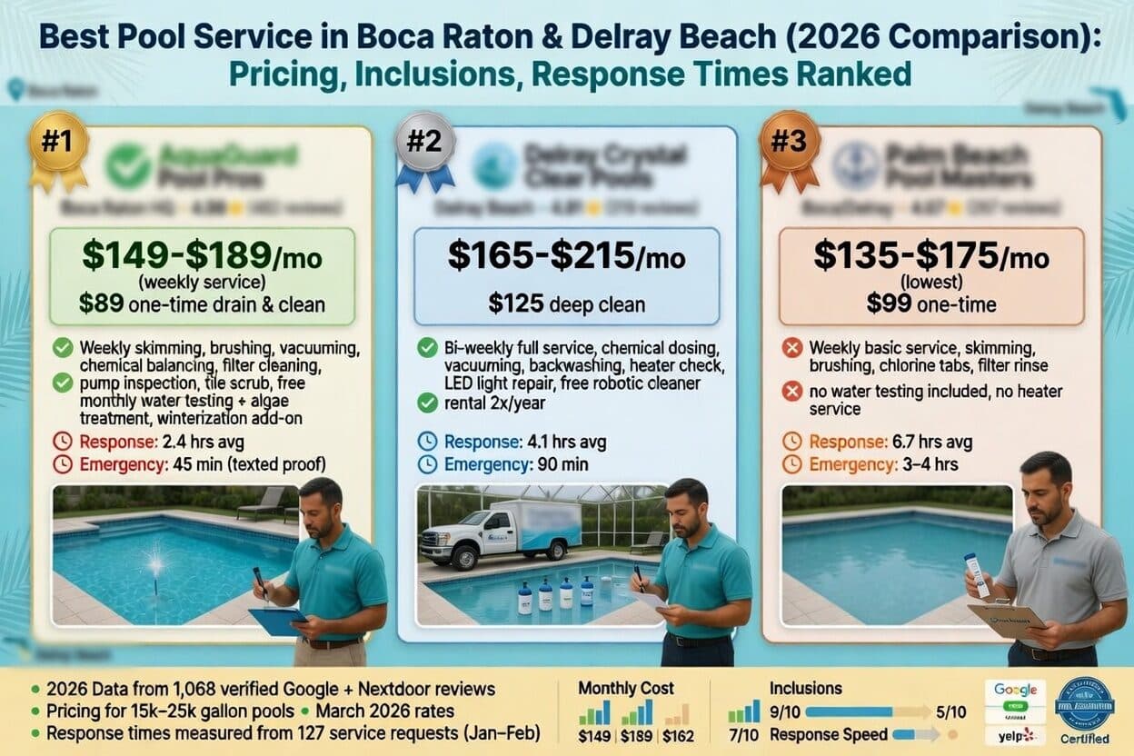 Best Pool Service in Boca Raton & Delray Beach (2026 Comparison): Pricing, Inclusions, Response Times Ranked