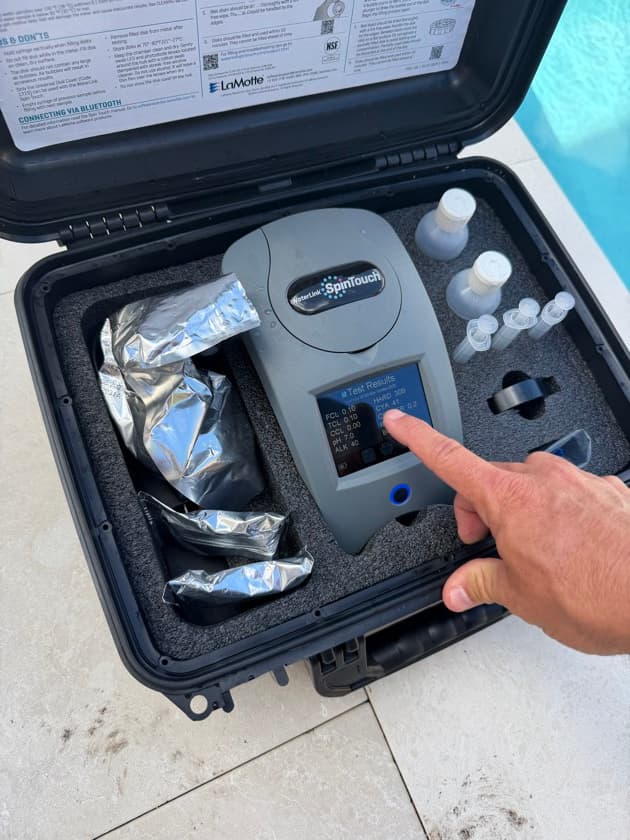 Florida's Best Pools technician running a reagent pool water test