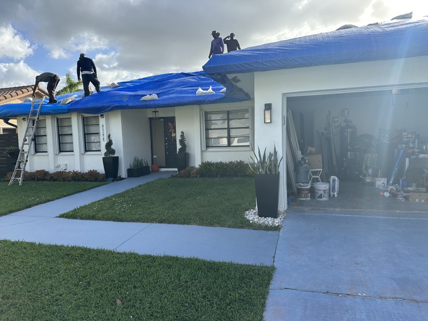 South Florida home and pool deck cleared and prepped ahead of a hurricane, loose items removed from the patio